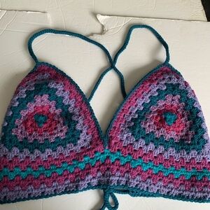 Handmade Crochet Halter Top Granny Square Festival Bralette Boho Fairycore